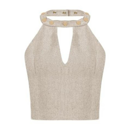 Golden Halter Linen Blouse