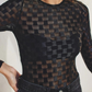 Checkered Mesh - Black Long Sleeve Bodysuit