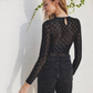 Checkered Mesh - Black Long Sleeve Bodysuit