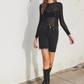 Checkered Mesh - Black Long Sleeve Bodysuit