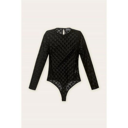 Checkered Mesh - Black Long Sleeve Bodysuit