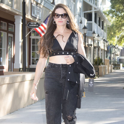 V -Neck Black Bustier Top