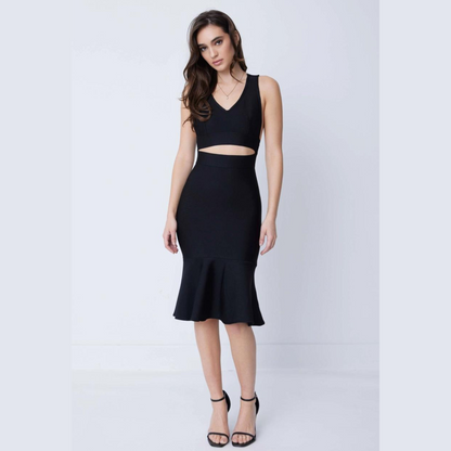 Black V-Neck Dress with Side Cutouts